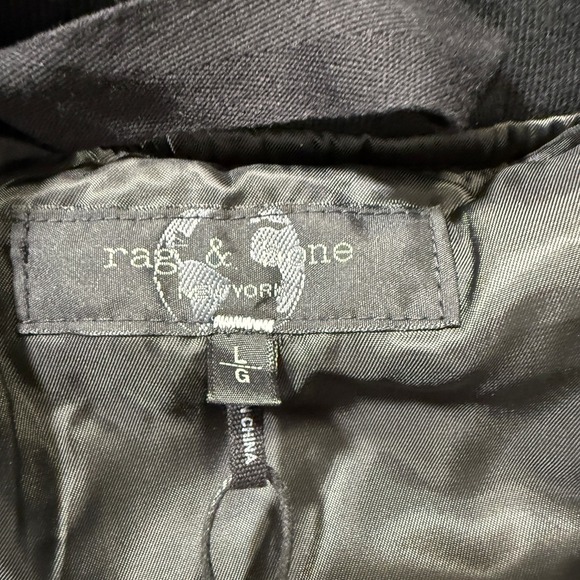 RAG & BONE Bomber Jacket Mens Large Black Zip Up Recycled Nylon Mason $598 - Picture 9 of 13